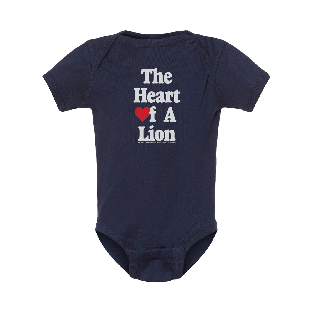 INFANT - The Heart Of A Lion - Words On A Shirt - Navy Onesie