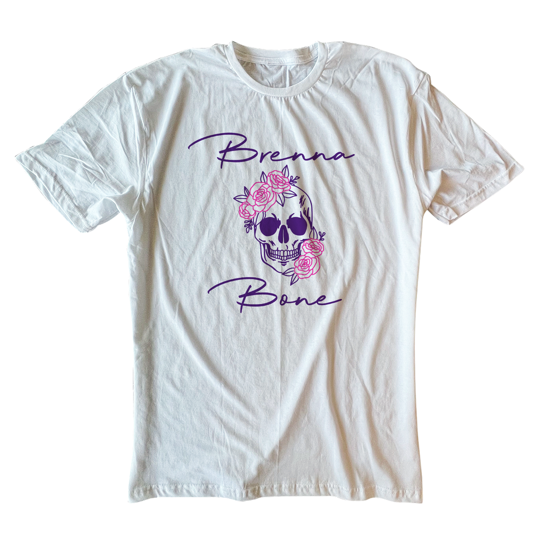 Brenna Bone - Purple Skull - White Tee